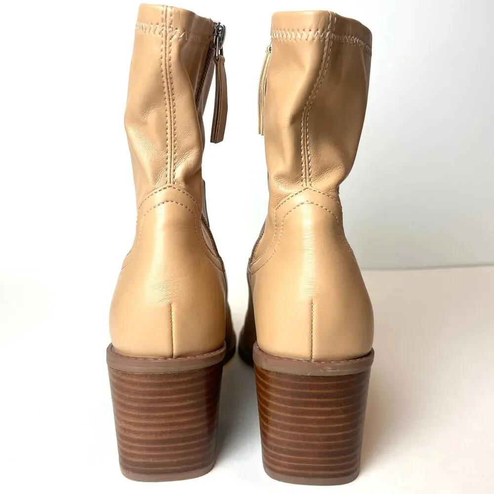 Dolce Vita Josiah Booties Pointed Toe Block Heel Ankle Boots Tan Size 7.5